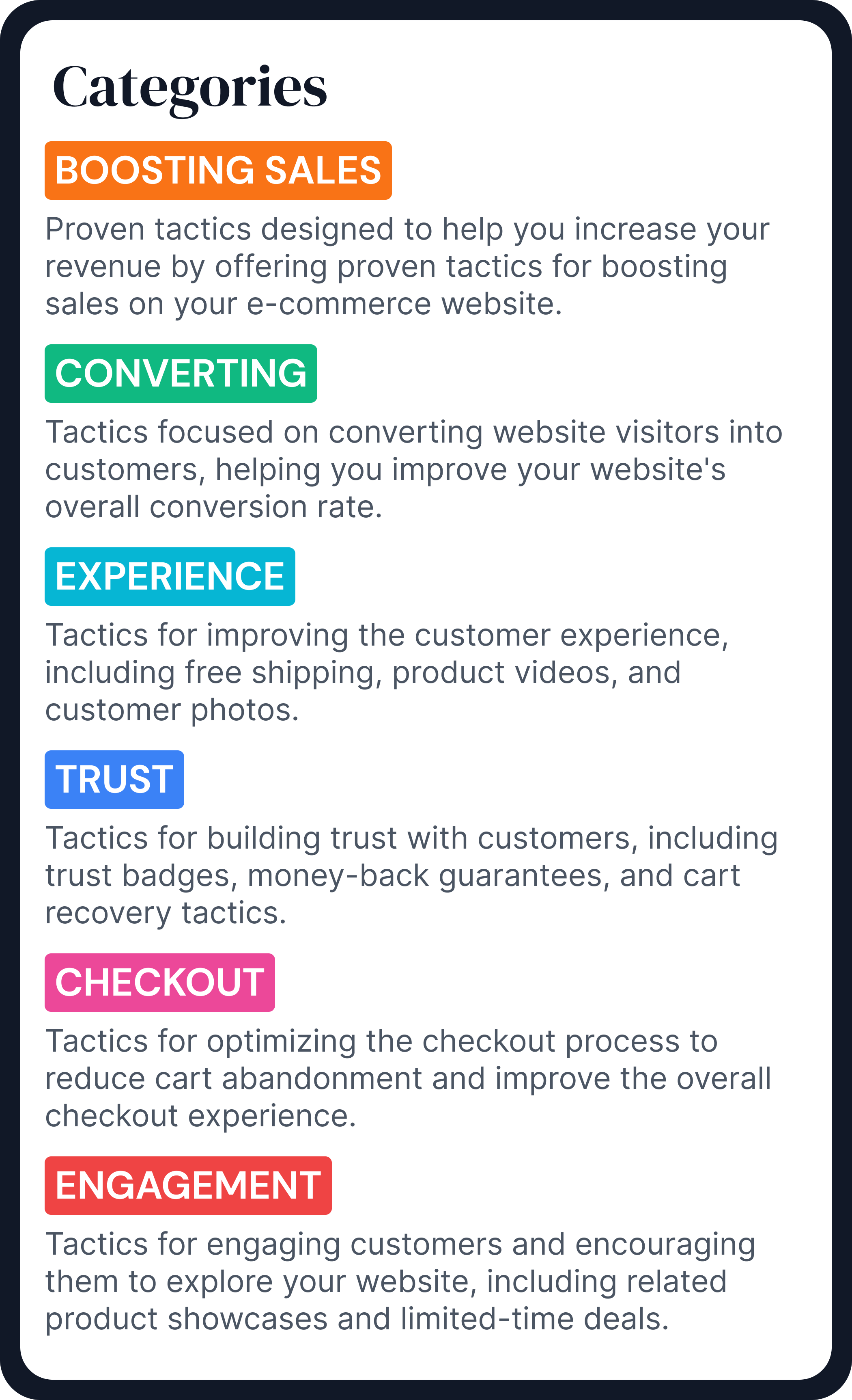Categories card