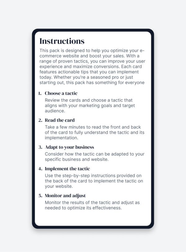 The instructions card