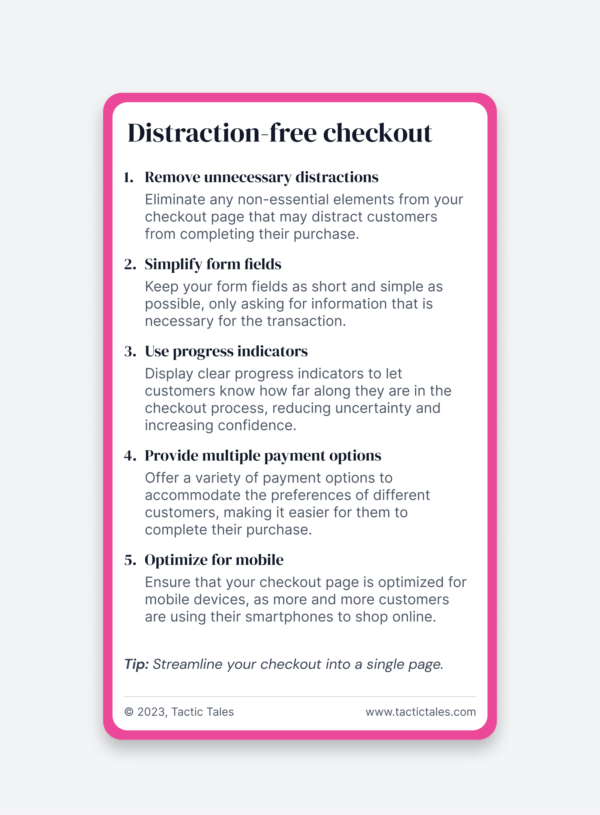 The back of the distraction-free checkout card