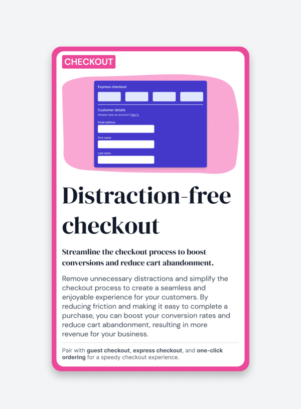 The front of the distraction-free checkout card