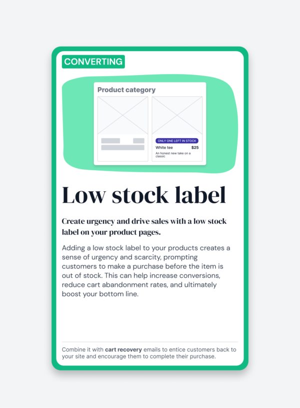 The front of the low stock label card
