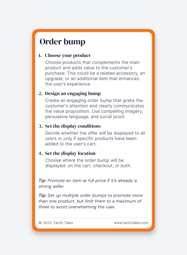 The back of the order bump card
